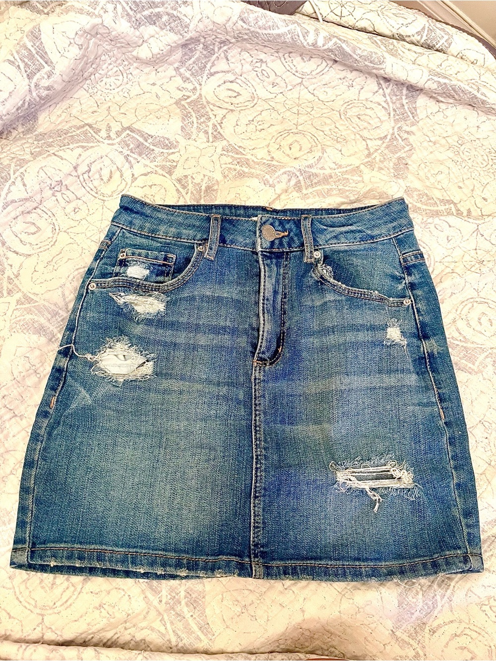 Garage Mini Skirt - Distressed Denim